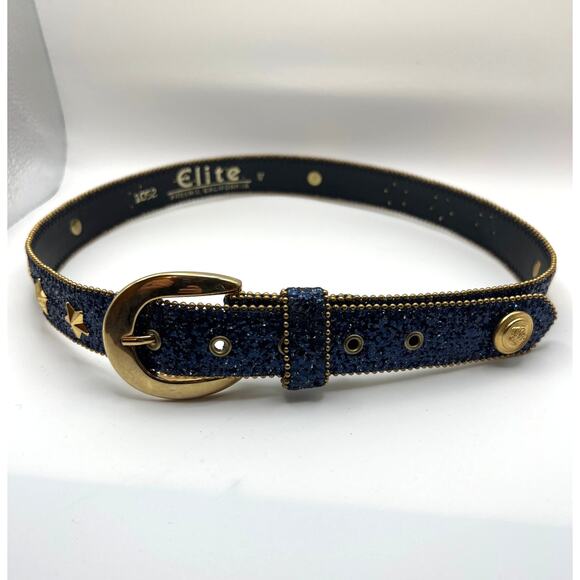 Elite Fresno California Blue Glitter Rhinestone Belt Medium 36\